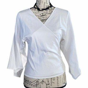 Due Per Due White Bell Sleeve Wrap Front Blouse Top Womens Size Small